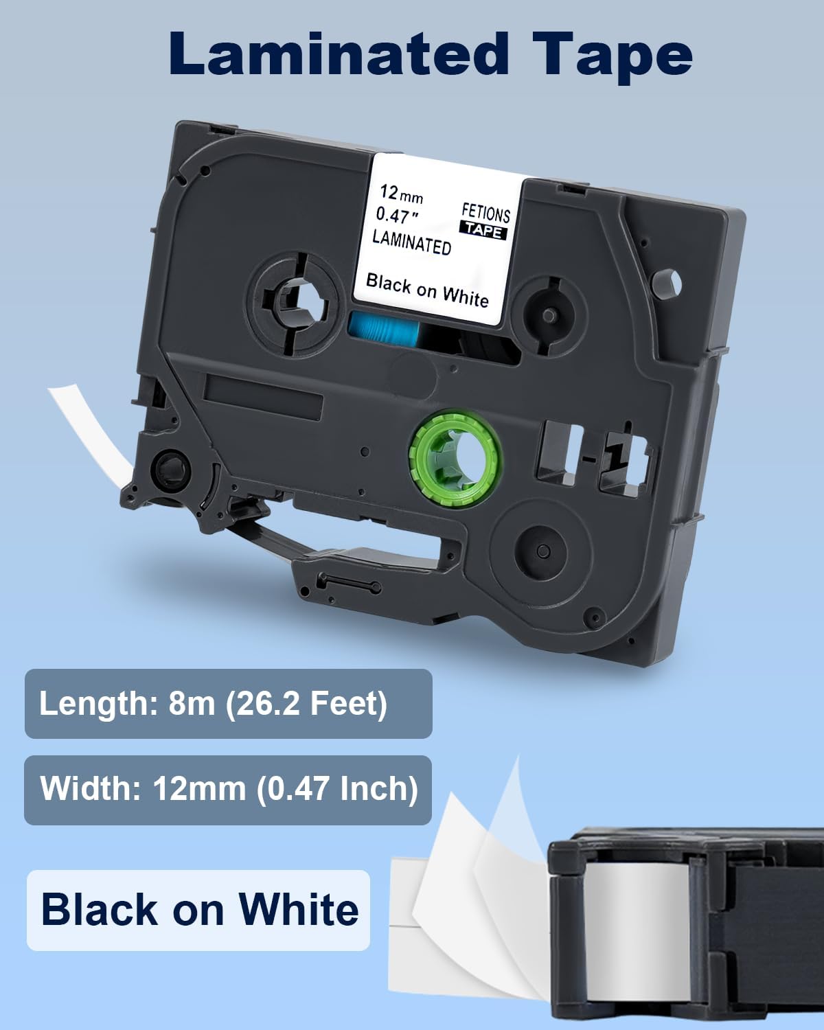Label Maker Tape TZe-231 Replacement for Brother P Touch PT-D210 PT-D220 PT-H110 PT-D600 D400 by FETIONS, Compatible with TZe TZ 12mm X 8m Laminated Waterproof Label Tape, 4 Pack