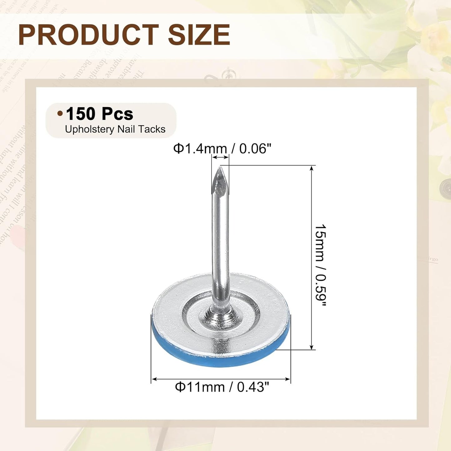 uxcell 150Pcs Upholstery Tacks, 11mmx15mm Flat Head Thumb Tack Decorative Furniture Nails Push Pins for Furniture Sofa Headboards, Blue