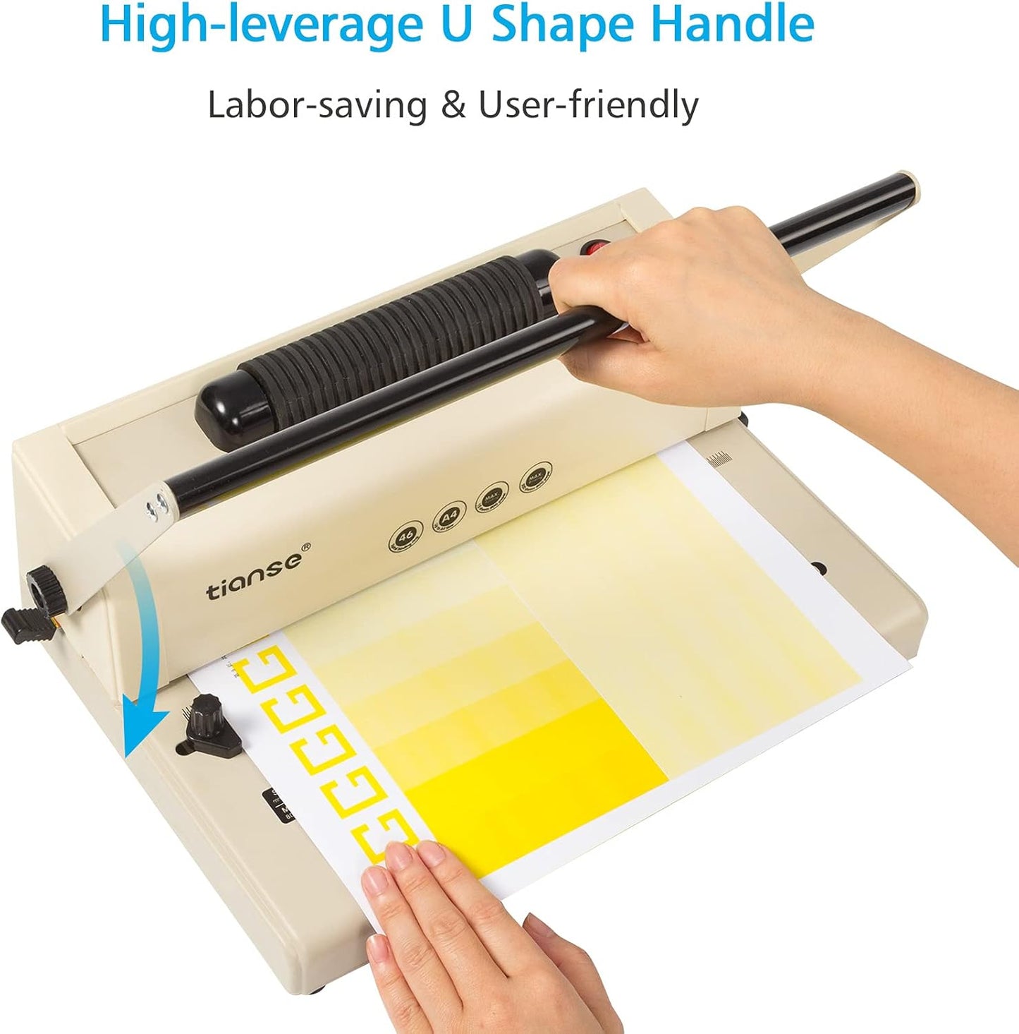 TIANSE Coil Binding Machine, Electric Coil Inserter, Manual Round Hole Punch, 15 Sheets Punch Capacity, Perfect for Letter Size / A4 / A5, Comes with 100pcs 5/16'' Plastic Coil Binding Spines & Plier