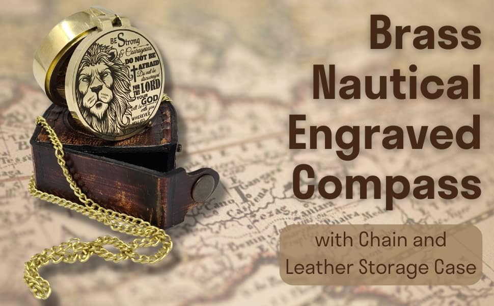 Brass Compass Engraved with Religious Scripture Verse - Ideal Gift for Son, Grandson, Daughter - Perfect for Baptism, Communion, Church and Graduation Day Present