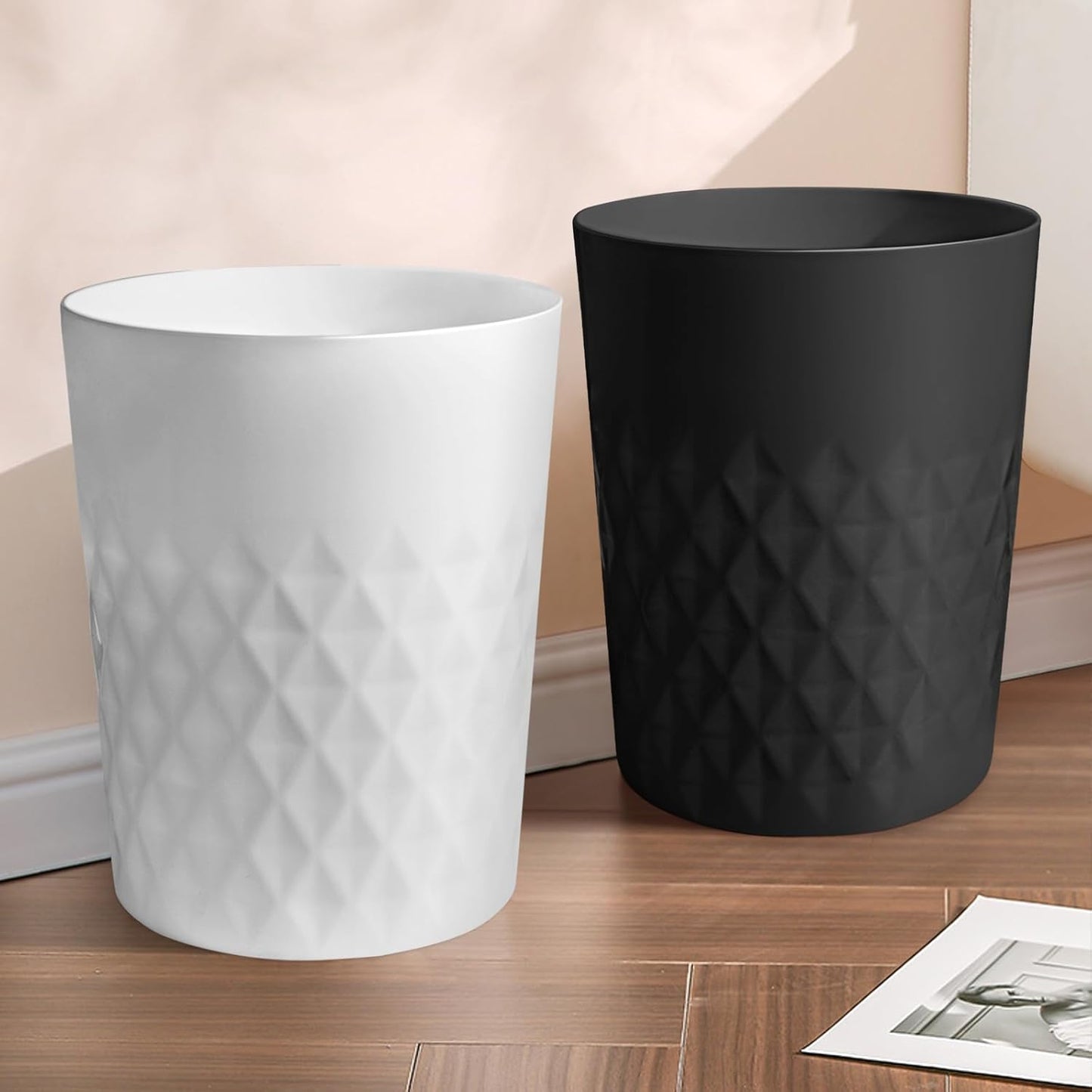 YGJT Small Trash Can, 3 Pack 1.8 Gallons Bathroom Trash Can, Slim Waste Basket, Round Garbage Can, Plastic Trash Bin for Kitchen, Dorm, Bedroom, Office, Living Room, Study, Compact Spaces