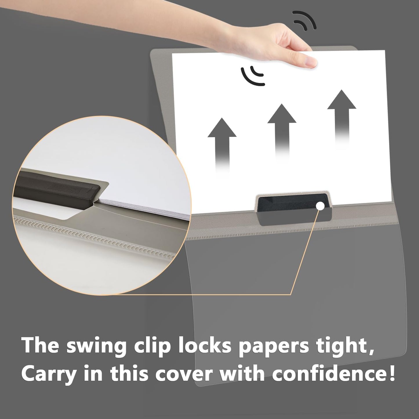 TOTiyea 10 Pack Clear Report Covers with Swing Clip, File Folder with Swing Clip, 30 Sheets Capacity, Slide Locking Report Covers, Letter Size (Grey, 10 Pack)