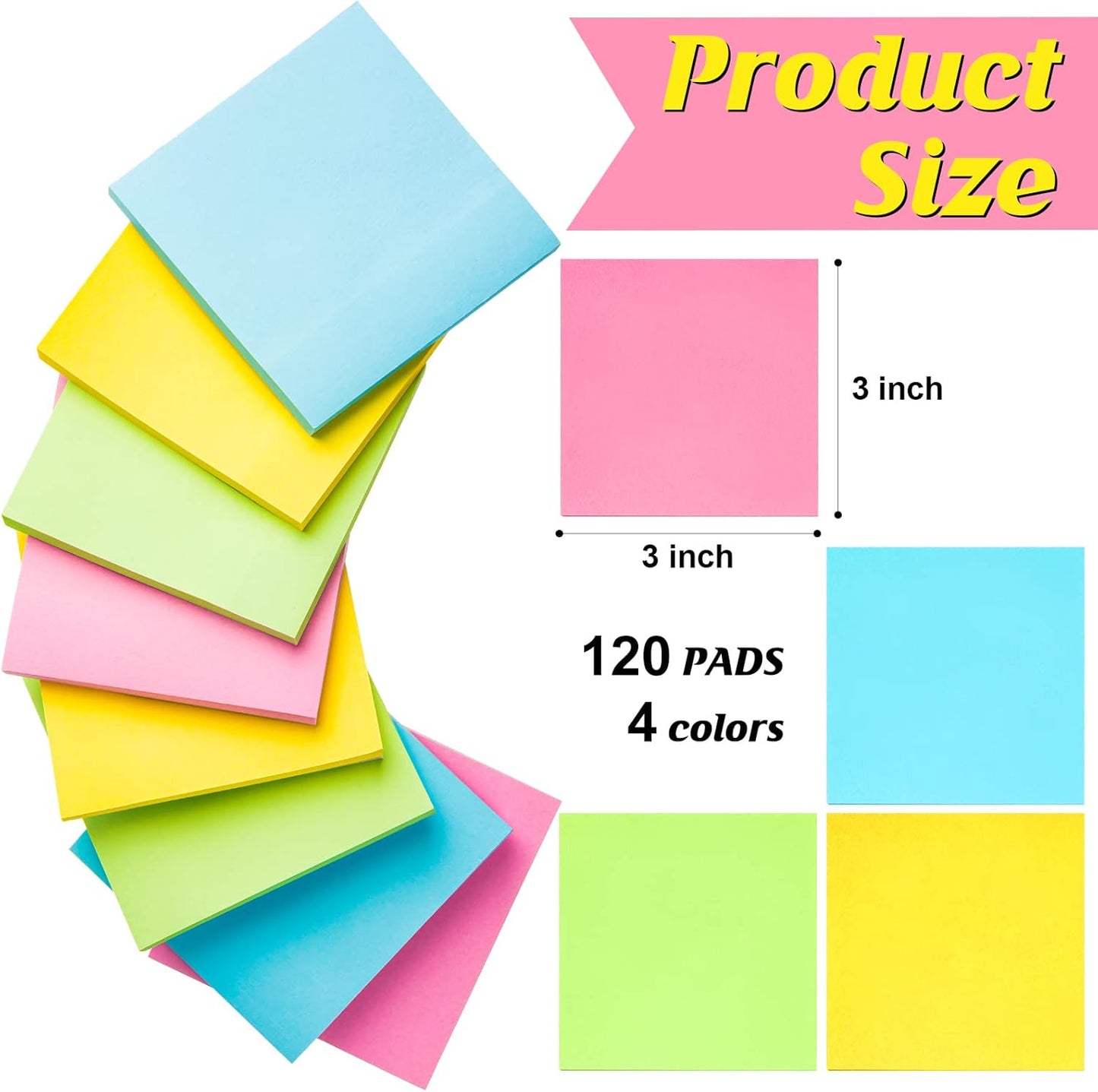 Fainne 120 Pack Sticky Notes Bulk Back to School Supplies Self Stick Note Pads Paper Memo for Office First Day of School Student Teacher Essentials (3 x 3 Inch,Simple Color)