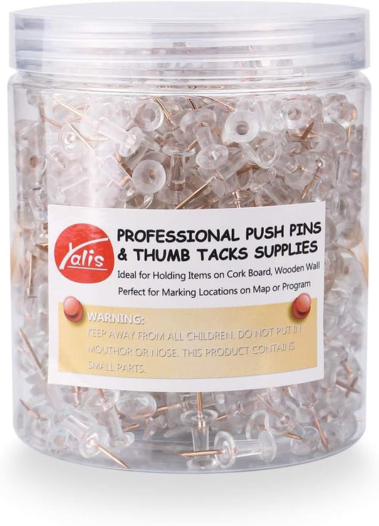 Yalis Push Pins 600 Count, Standard Rose Gold Pins Clear Thumb Tacks Steel Point and Clear Plastic Head (Rose Gold)