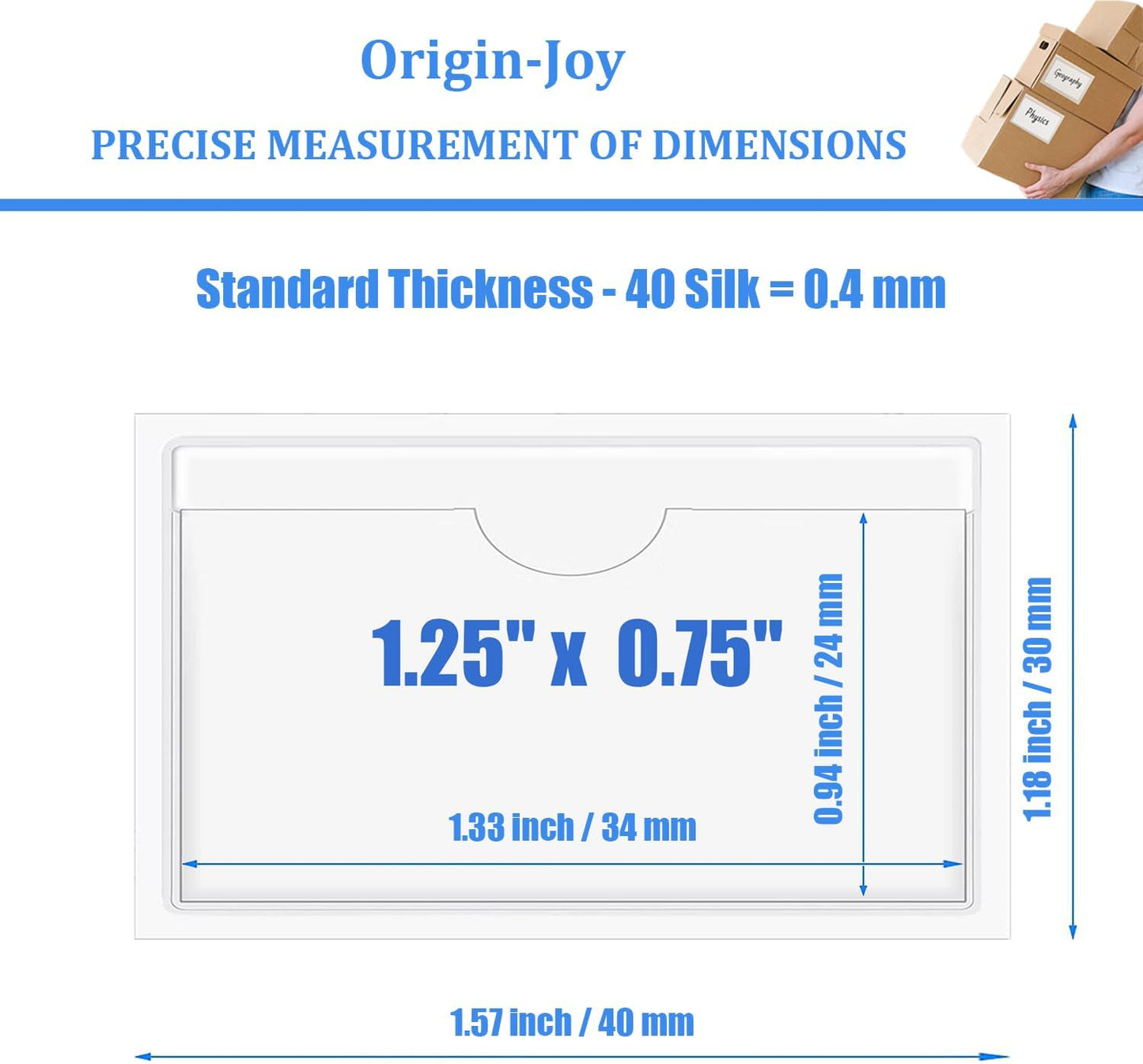 Origin-Joy 35 PCS Self Adhesive Index Card Pockets with Top Open, Clear Plastic Label Holder for Notes, Library and Business, Adhesive Label Pockets & Holder (1.25 x 0.75 inch)