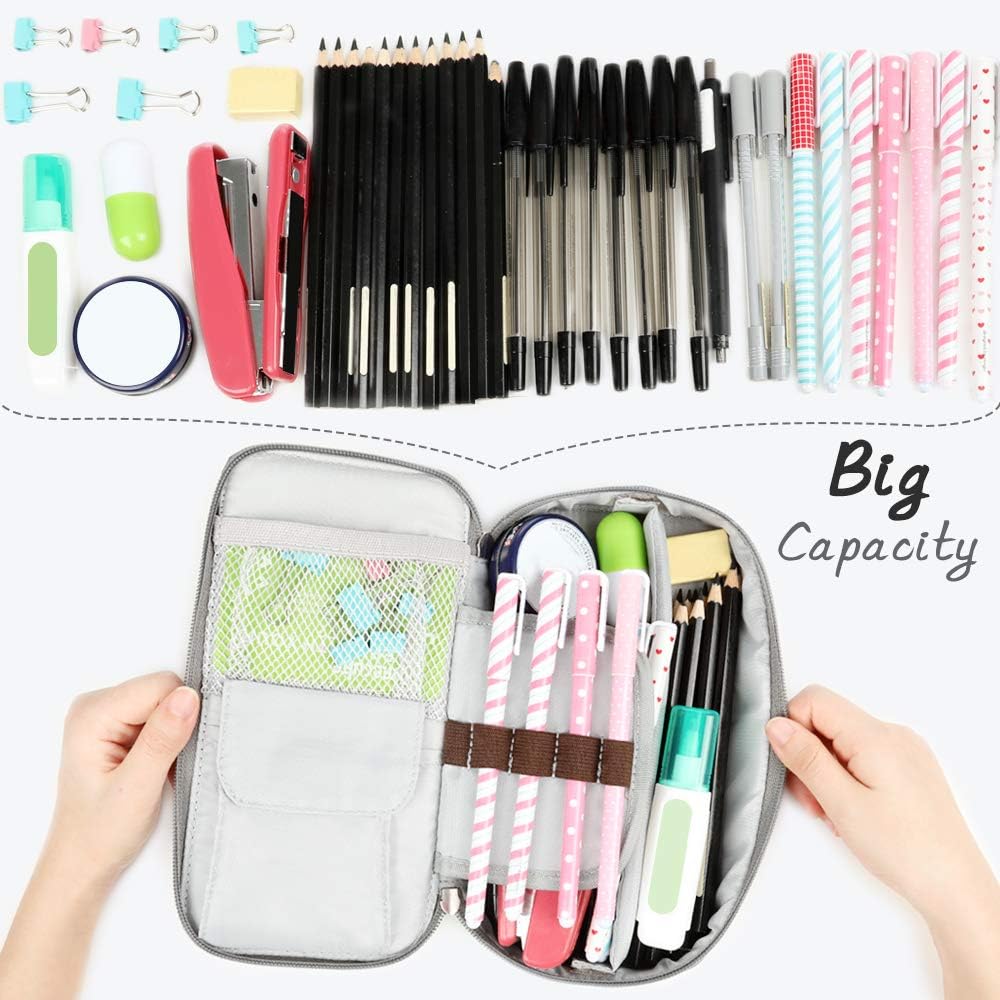 Homecube Pencil Case Large Capacity Pen Marker Holder Pouch Box Makeup Bag Oxford Cloth Big Storage Stationery Organizer with Zipper for School Office - Dark Gray
