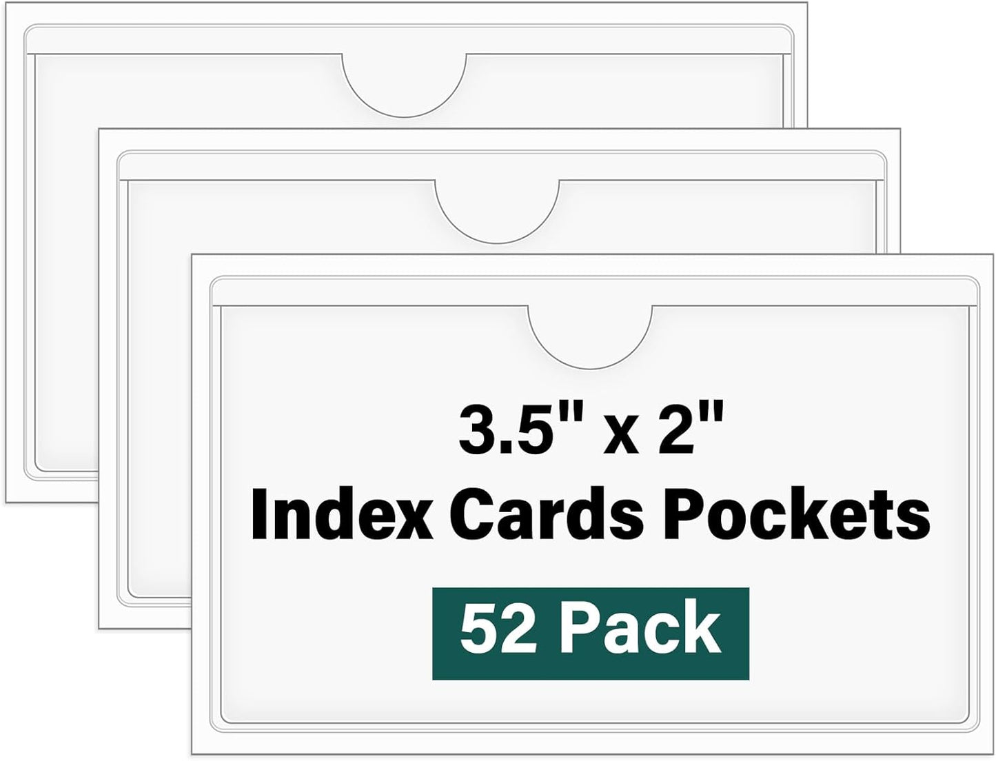 52 Pack Clear Adhesive 3.5" x 2" Index Card Pockets With Top Open, Plastic Card Sleeves Index Card Holder for Organizing Storage Bins, Library Cards, Notes, Drawer