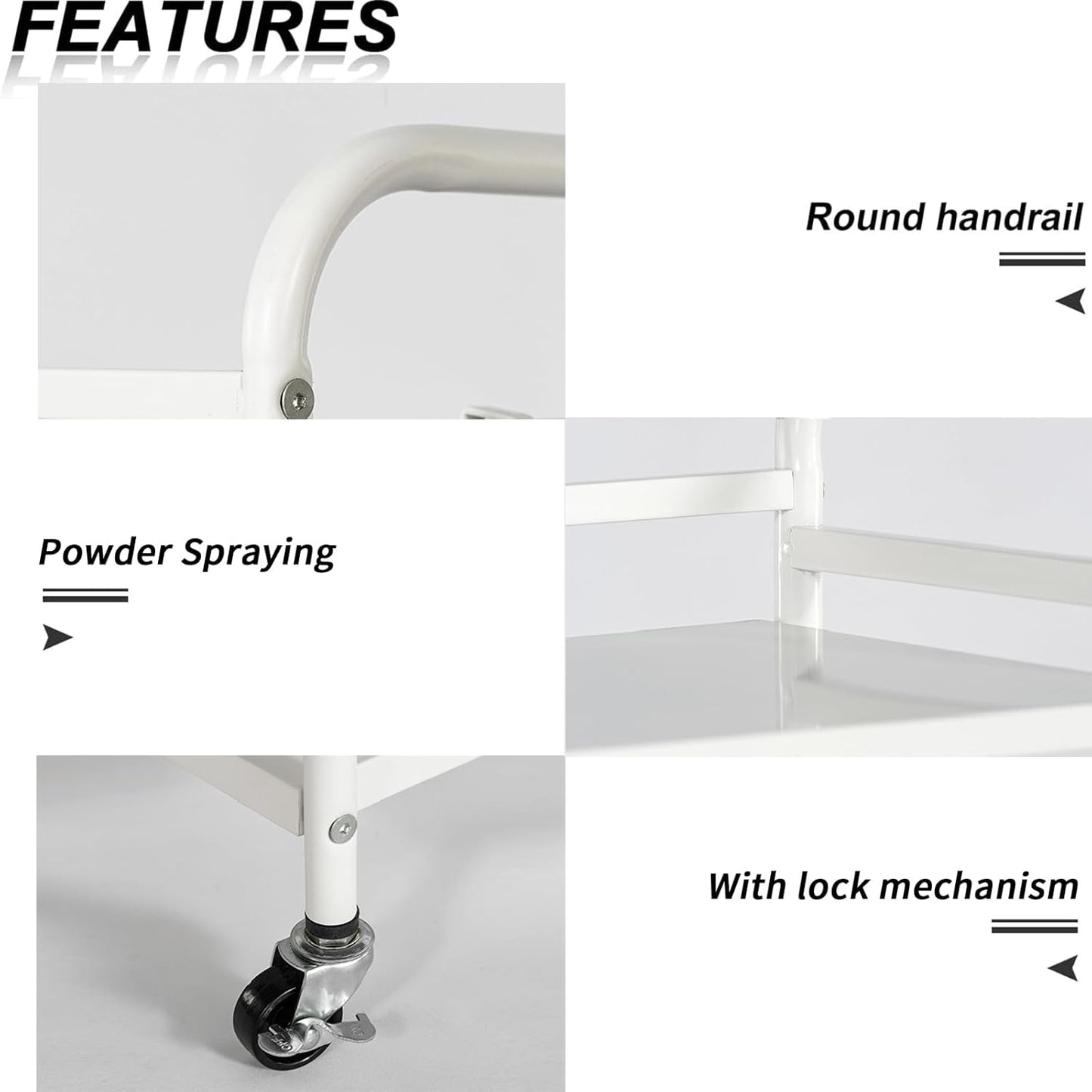 HDANI 3 Tier Rolling Cart Shelves,Heavy Duty Multifunctional Metal Frame-Supports 22 Lbs Per Tier,Rolling Cart with 2 Lockable Wheels for Home, Office,Kitchen,Bathroom,Bedroom(White)…