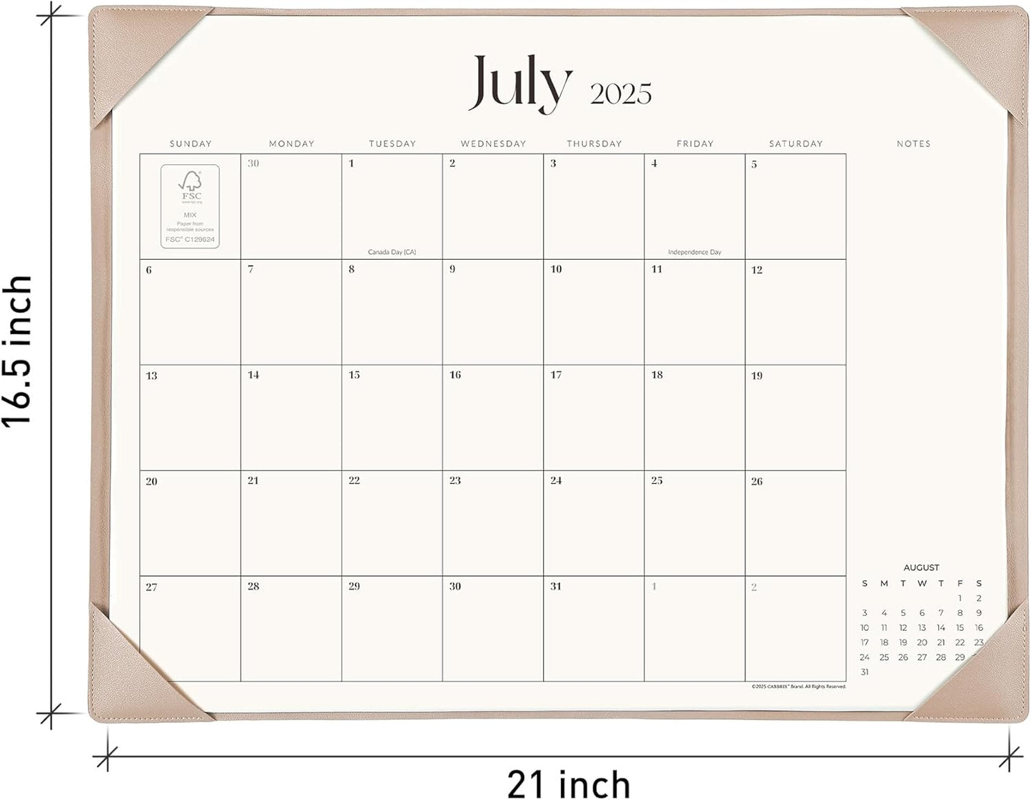 Simplified Desk Calendar 2025-2026 with Desktop Mat, Cabbrix Large Desk Pad Calendar 21" x 16-1/2" Runs From July 2025 to December 2026, Desk Blotter Calendar for Home School and Office (Apricot)