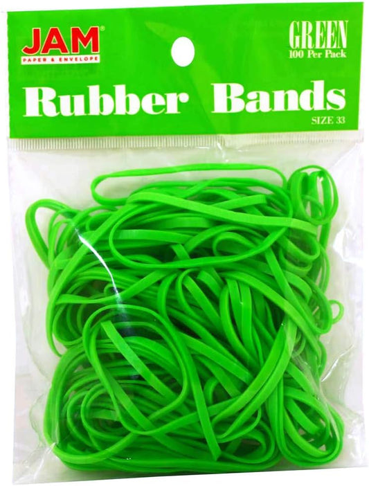 JAM PAPER Colorful Rubber Bands - Size 33 - Green Rubberbands - 100/Pack