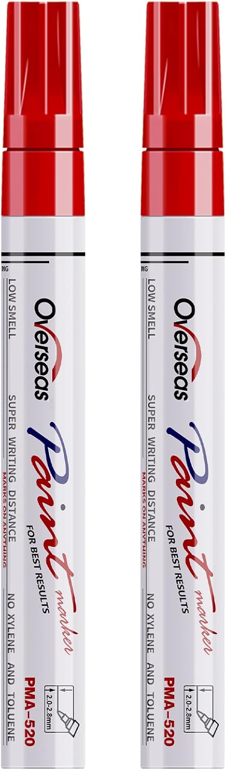 Overseas Permanent Paint Pens Red Markers - 2 Pack Single color Oil Based Paint Markers, Medium Tip, Quick Drying and Waterproof Marker Pen for Metal, Rock Painting, Wood, Plastic, Canvas, Mugs