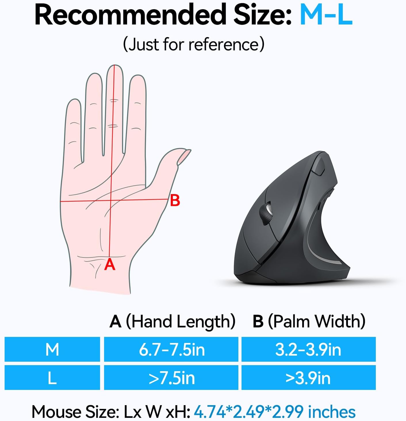 TECKNET Ergonomic Mouse, Wireless Bluetooth Vertical Mouse, 4800 DPI Optical Tracking, 6 Adjustable DPI, Quiet Clicks, 2.4GHz with USB A Receiver, 12 Months Battery, 6 Buttons, Wide Compatibility