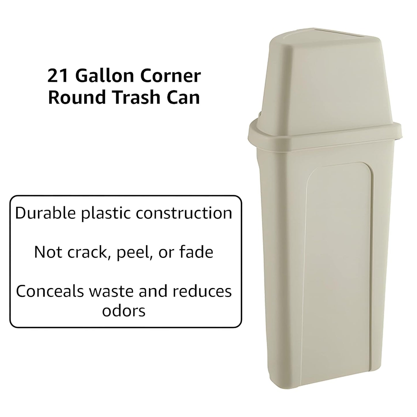 Recycling Bin with Push Door Lid, 21 Gallon Corner Round Trash Can, Crack-Resistant, Commercial Durable Garbage Can, Reinforced Bottom, Ideal for Home, Kitchen, Bar, Hotel, Restaurant, School