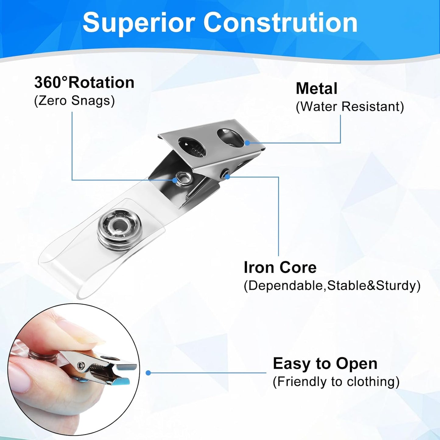 200 Pack Metal Badge Clips with Clear PVC Straps Double Hole ID Badge Clips for Name Tag ID Cards and Badge Holders, Office Supplies