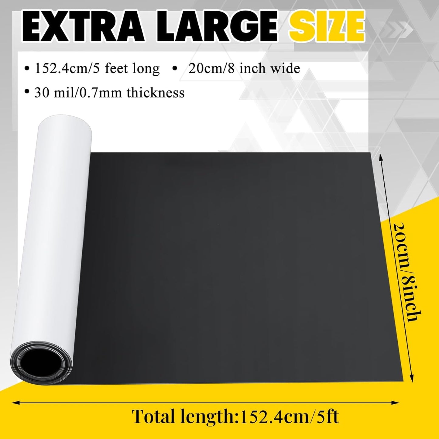 8 Inch x 5 ft x 30mil Extra Large Adhesive Magnetic Sheet Roll Not Printable Adhesive Backing Cut and Customize Flexible Sheets Blank White Surface Magnetic Sign for Craft Photo Craft Office