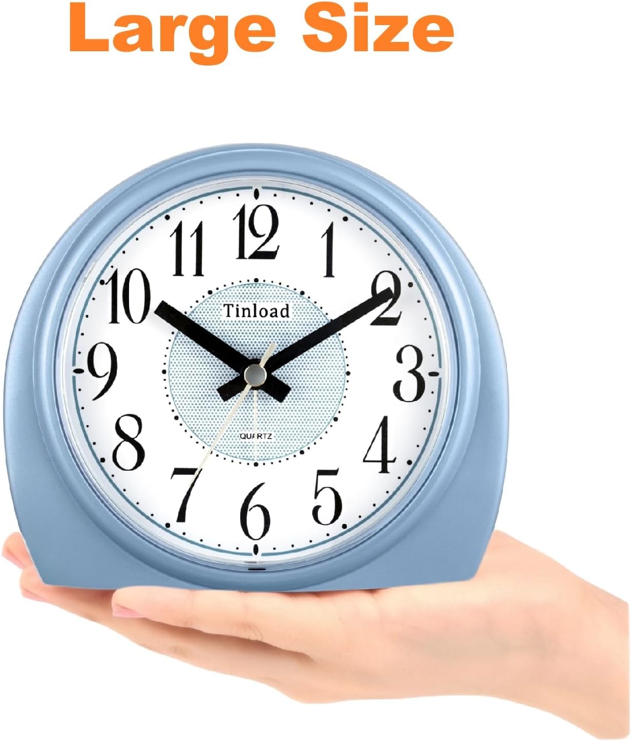 5.5" Large Analog Alarm Clock Silent Non Ticking, Gentle Wake, Beep Sounds, Increasing Volume, Battery Operated Snooze and Manual Light, Easy Set