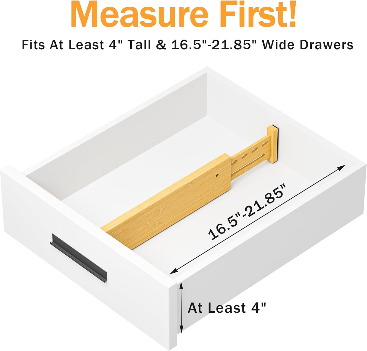 Bamboo Drawer Dividers 4" High, 16.5-22" Adjustable Drawer Organizers for Clothes,Expandable Dresser Separators in Bedroom/Kitchen/Bathroom/Office Organization and Storage,6 Pack