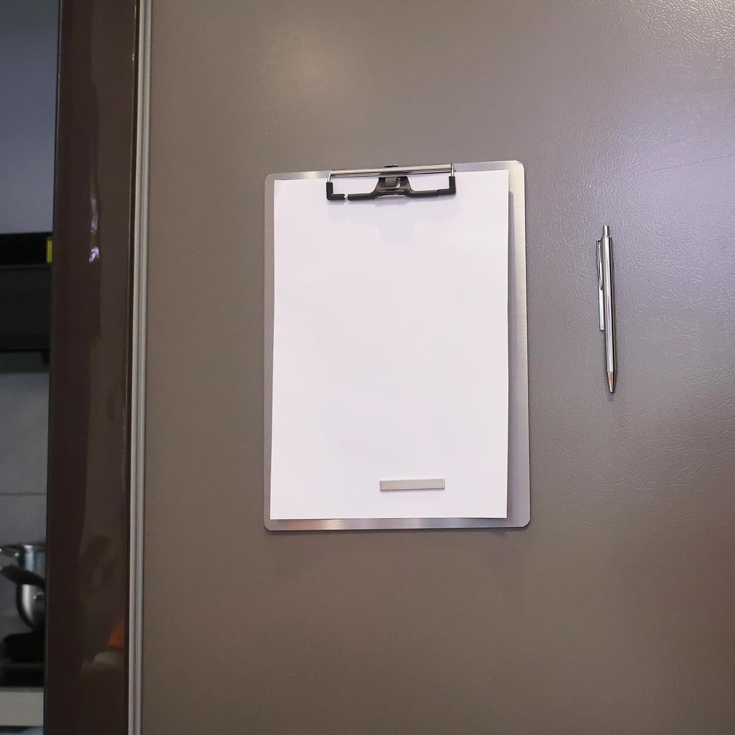 Stainless Steel Magnetic Clipboard with Pen - Multiple Sizes, Magnetic Design, Essential for Office and Home (4.3 x 6.5 Inches)