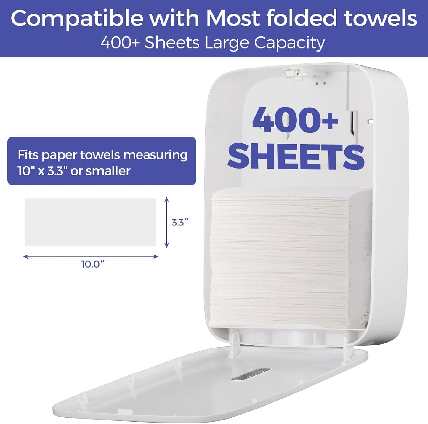 Commercial Paper Towel Dispenser Wall Mount with Lock – Fits 400+ Multifold/Trifold/Z-Fold/C-Fold Towels – Large Paper Towel Holder for Bathroom, Kitchen, Office, Home or Business (White)