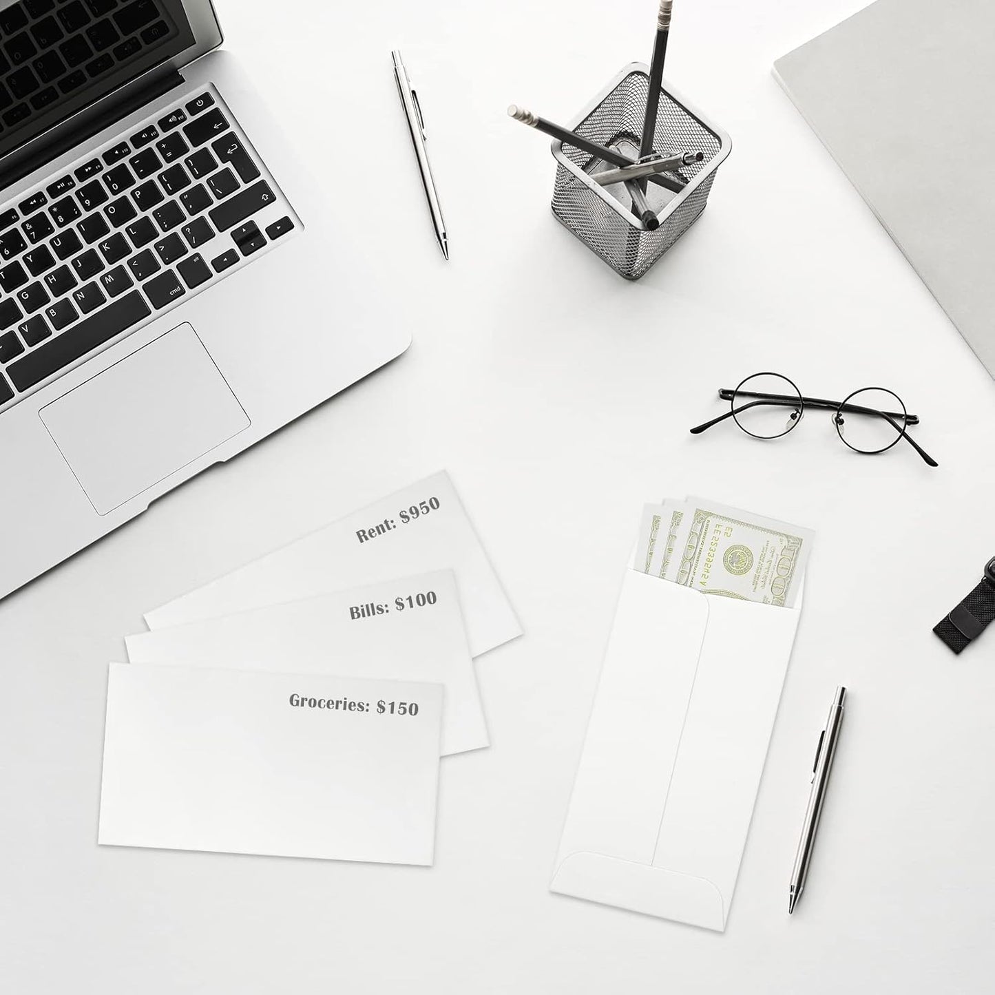 ValBox 3.5x6.5 Money Envelopes, White Kraft #7 Coin Envelopes, Small Parts Envelope with Gummed Flap for Seed, Cash, Budgeting (Pack of 100)