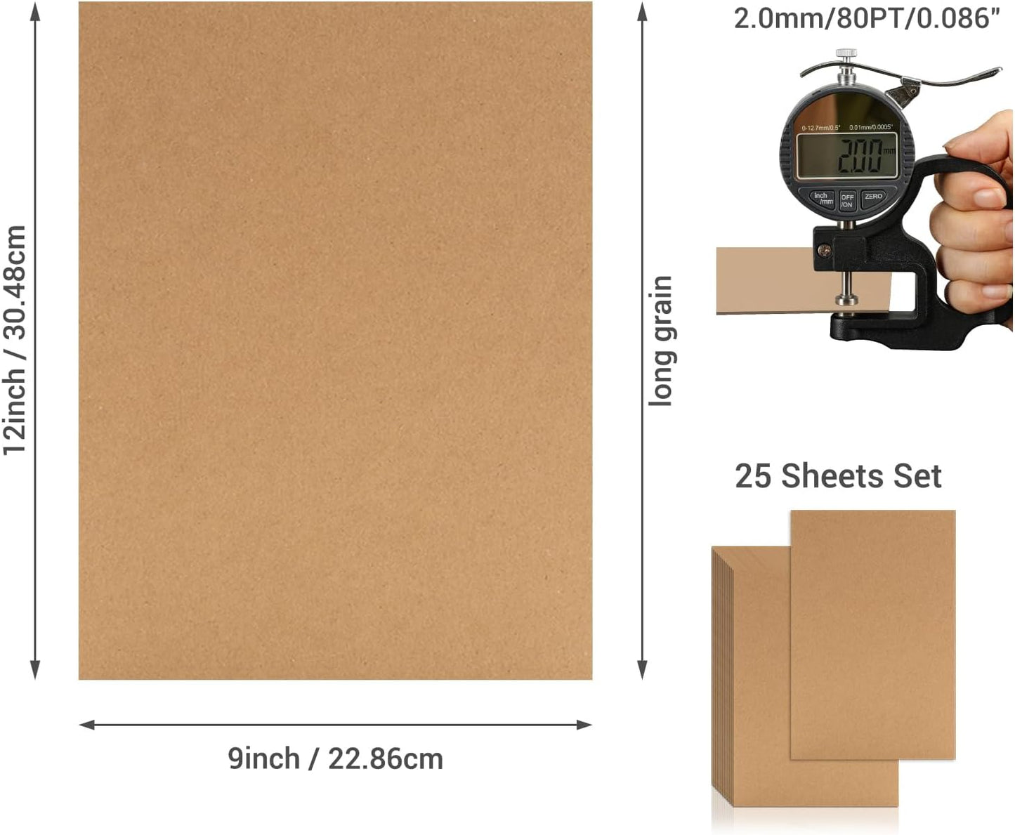 25 Pcs Book Board, Binder Board, Cover Board, Heavy Duty Chipboard for Book Binding, DIY Cardboard (Brown, 9 x 12 Inch 80PT)