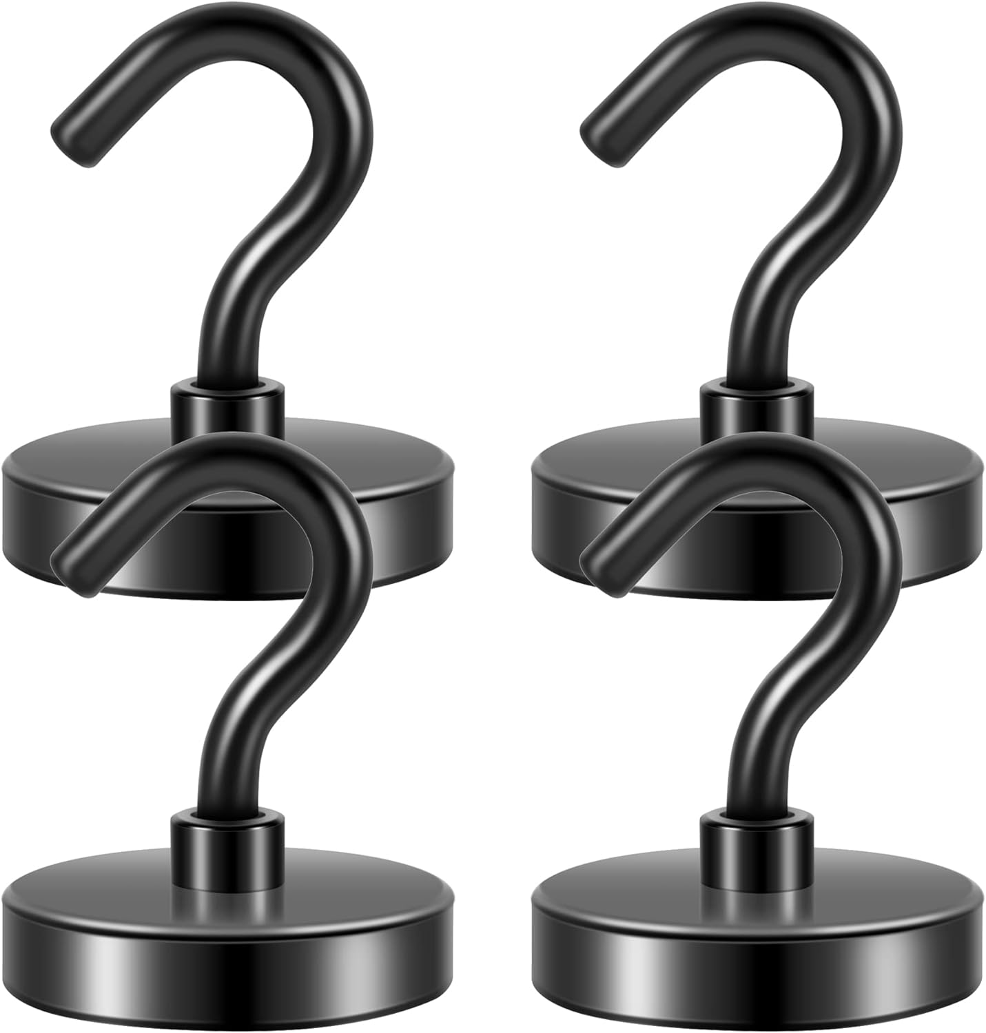 Neosmuk Black Magnetic Hooks, Strong Magnet with Hook for Fridge, Super Neodymium Extra Strength Industrial Hooks for Hanging (Matte Black,4 Pack)
