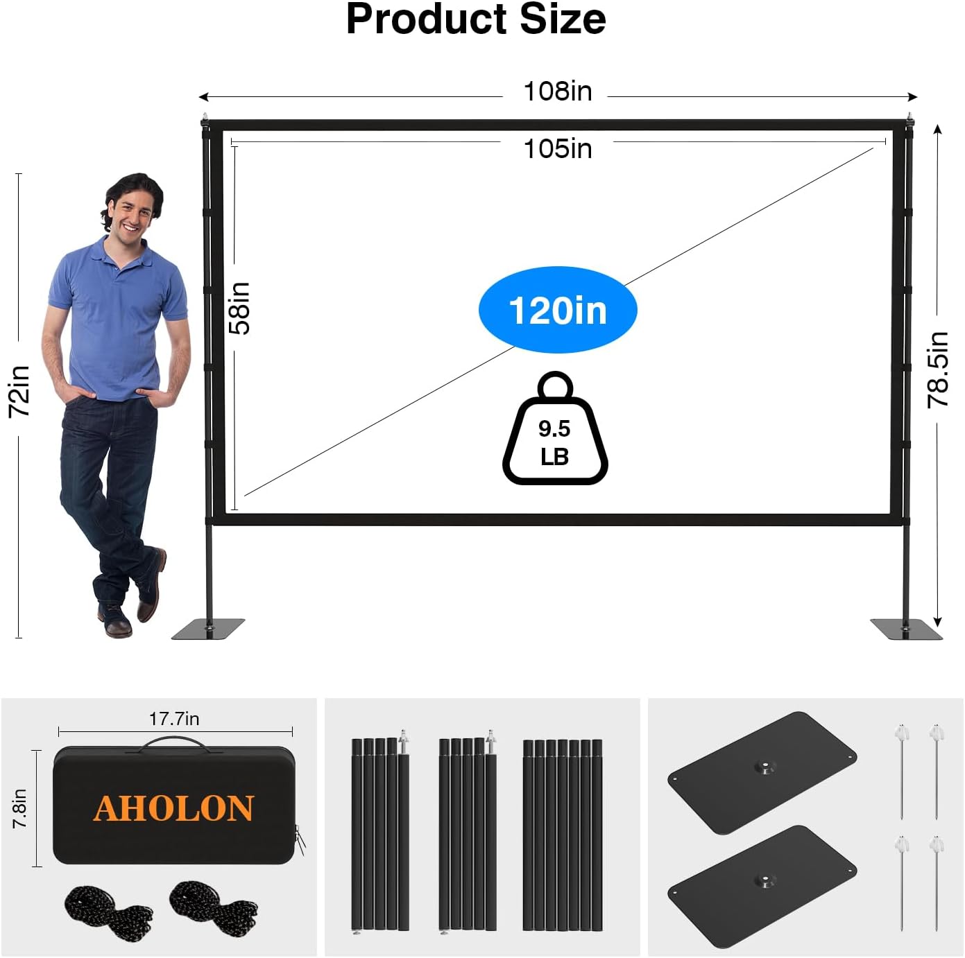Outdoor Projector Screen with Stand - 120 inch Portable Projector Screens Indoor Outdoor Projector Screen 16:9 4K HD Outdoor Movie Screen with Carry Bag,Enioy Home Theater Projection Screen.