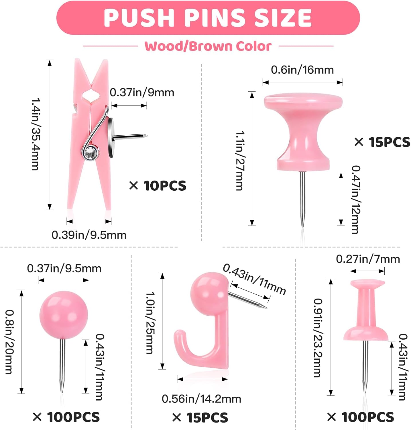 240Pcs Pink Thumb Tacks,5 Style Cute Push Pins, Decorative Push Pins for Bulletin Boards, Cork Board, Pink Office Supplies, Office Decor