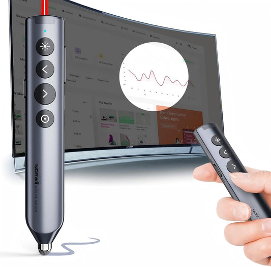 Norwii N10 Bluetooth Presentation Remote with Stylus Pen for Touch Screen, Advanced Digital Highlighting Presenter Clicker, 50M Range Metal Shell