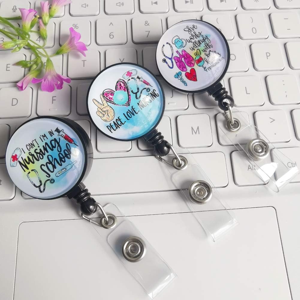 Retractable Blue Badge Reel- Badge Holder with Alligator Clip - 3 Pack Nurse Badge Clip for ID Card (Blue Nurse)