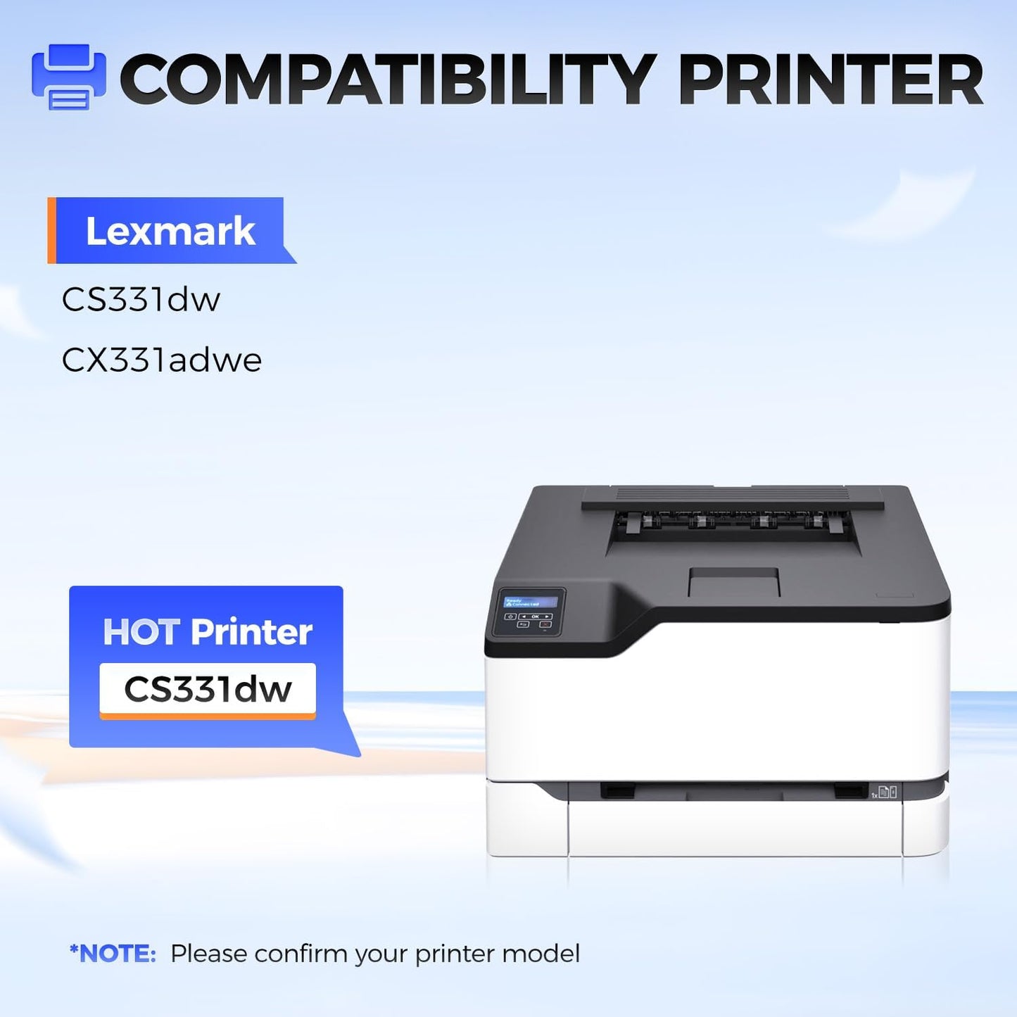 20N1HK0 20N1HC0 20N1HM0 20N1HY0 Toner Cartridge Set（4-Pack with chip） High Yield Replacement Compatible for Lexmark Color CS331dw CS431dw CX331adwe CX431adw Laser Printer（Black Cyan Magenta Yellow）