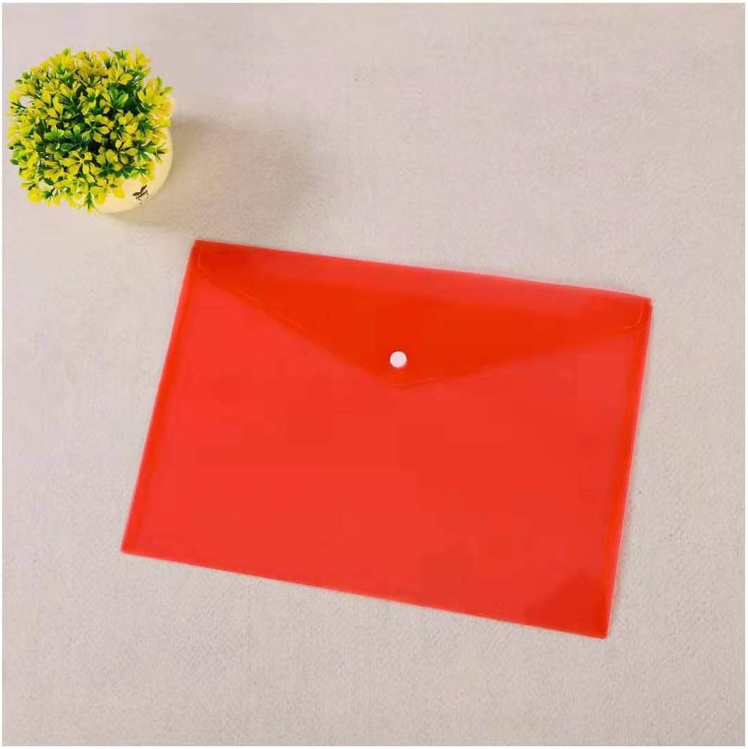 Poly Envelope 12 Pcs Document Envelopes with Snap Button Quality Clear Document Folder for A4 Size (red)