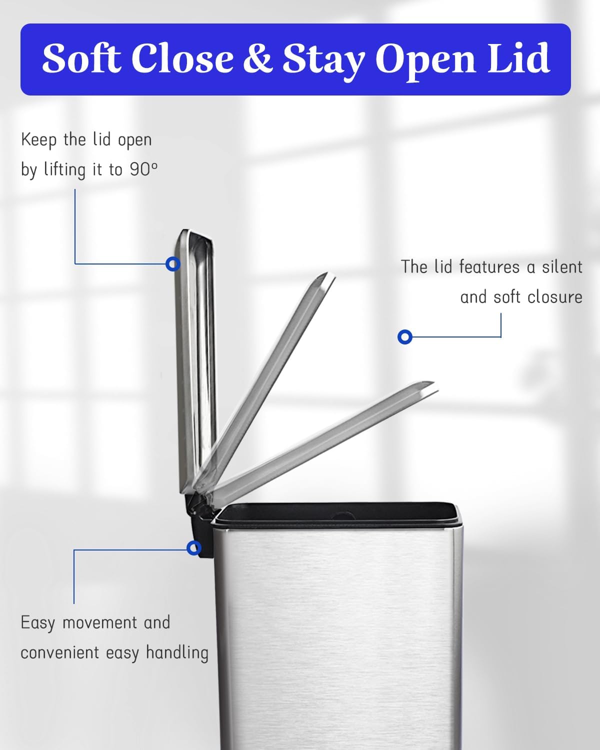 Rubbish Bin with Lid, 10 L, Stainless Steel Waste Bin, Bathroom, Pedal Bin, Stainless Steel for Bathroom, Bedroom and Office