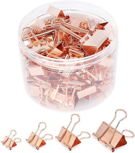 Binder Clip Paper Clamps, Assorted Sizes (Mini, Small, Medium, Large), 100 Pcs Clips for Office School Supplies (Rose Gold)