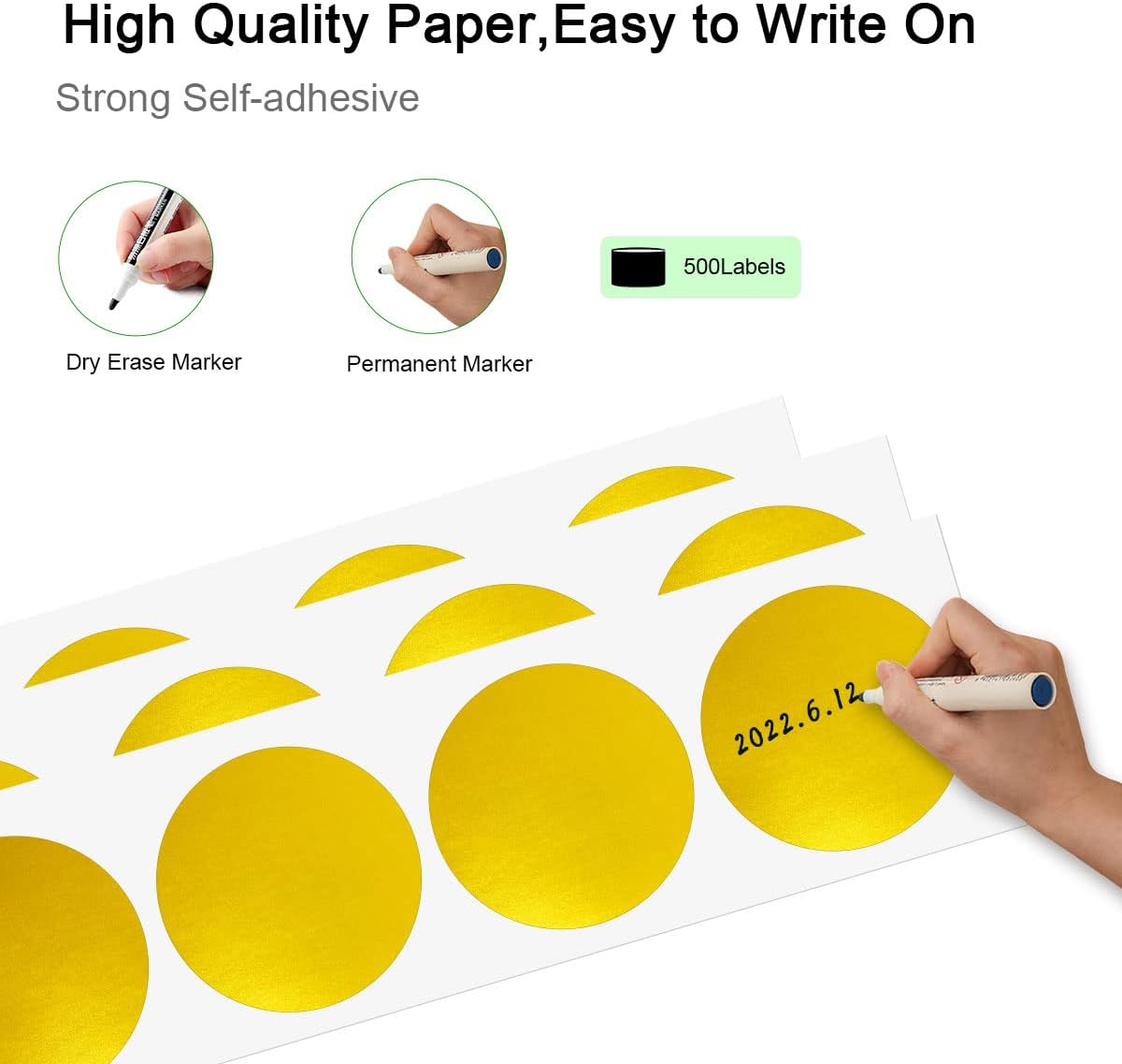 PARLAIM 3 X 3 inch Color Code Dot Stickers, 500pcs 3" Gold Round Color Coding Circle Labels per Roll in Dispenser Box for Inventory Storage Present Box