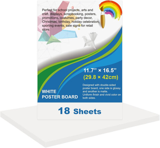 18 Pcs White Poster Board Paper 11.7 x 16.5, ROOKEA White Vision Boards Bulk Smart Posterboard Blank Graphic Display Card Paper for Drawing Artwork School Arts Crafts Classroom Projects Scrapbooking