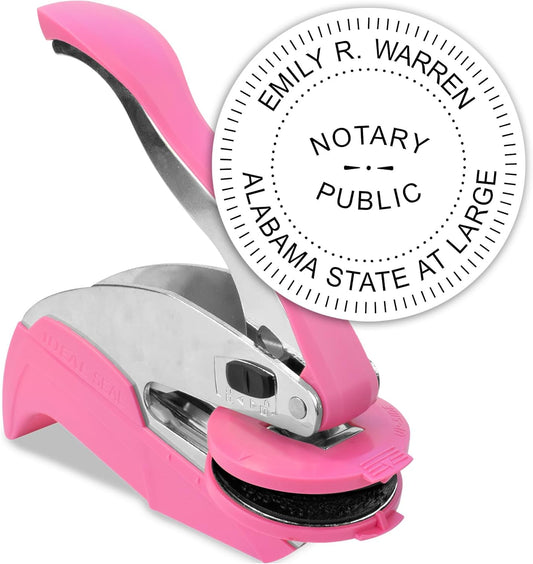 MaxMark Notary Seal Round Pink Embosser for Alabama State - Includes Gold Burst Seal Labels (50 Count)