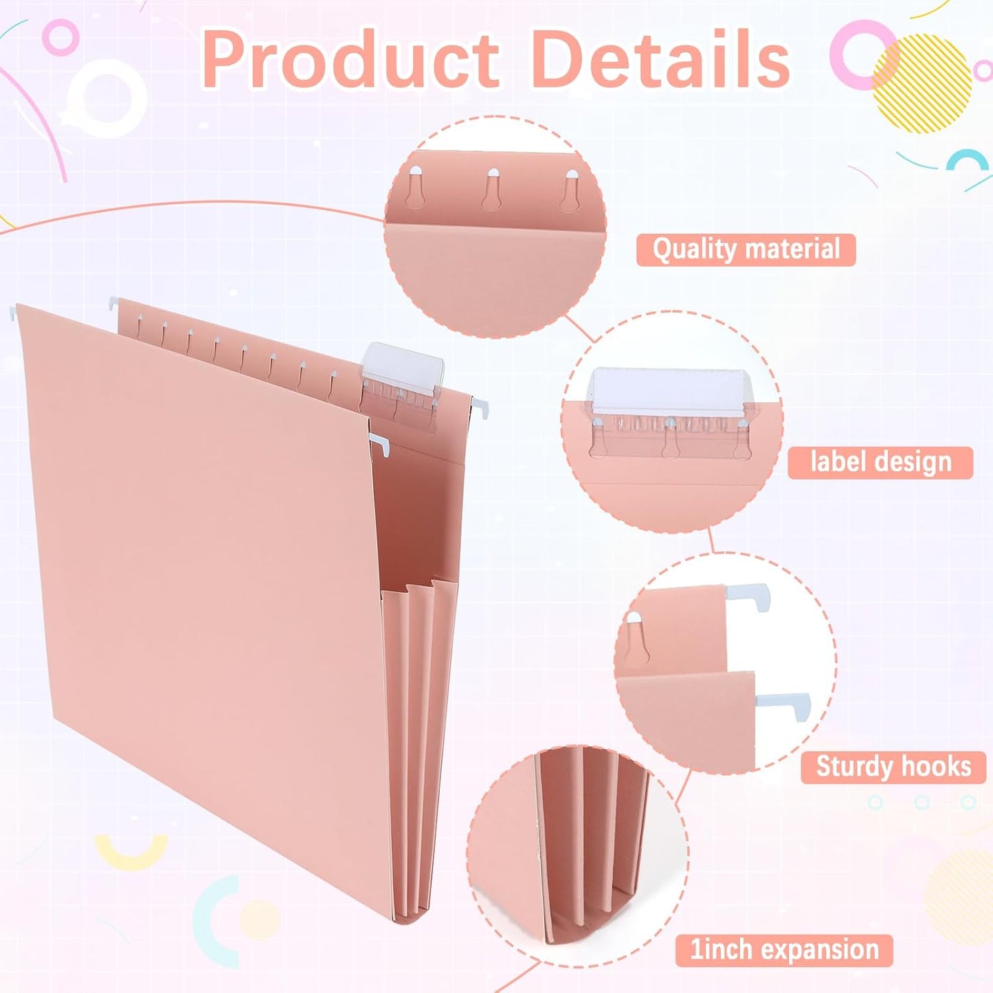 gisgfim 24 Pack Pastel Expanding Hanging File Folders Letter Size Insertable 1/5 Cut Tabs for Filing Cabinets Extra Capacity File Folders Hanging Organizer for Desk Home Office School(Pastel)