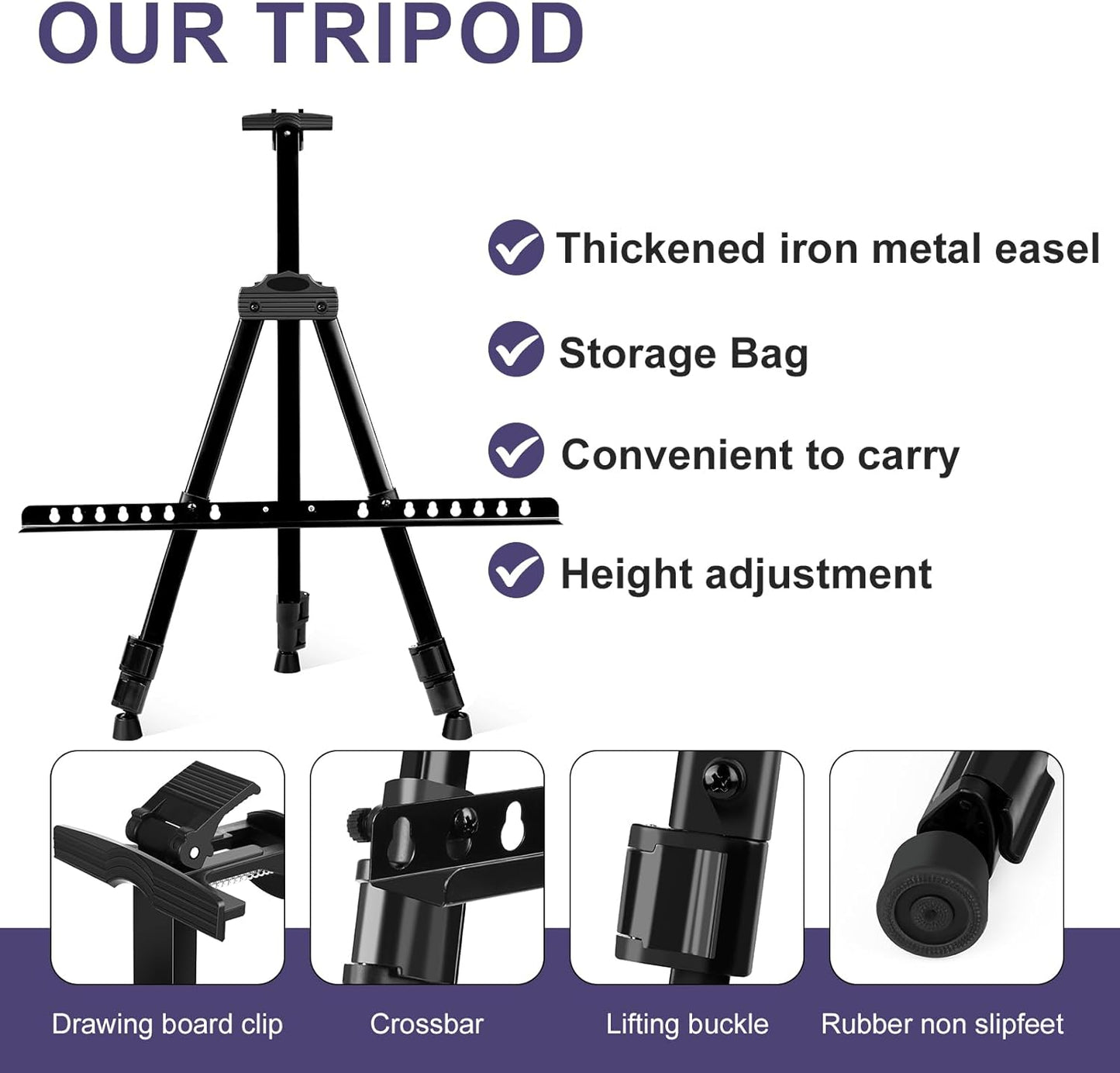 AROIC10 Pack Painting Display Easel Stand Portable Adjustable Metal Tripod Artist Canvases Height from20to66Inch Extra Sturdy forTable-Top/Floor Painting, Drawingand Displaying,Black with10StorageBag