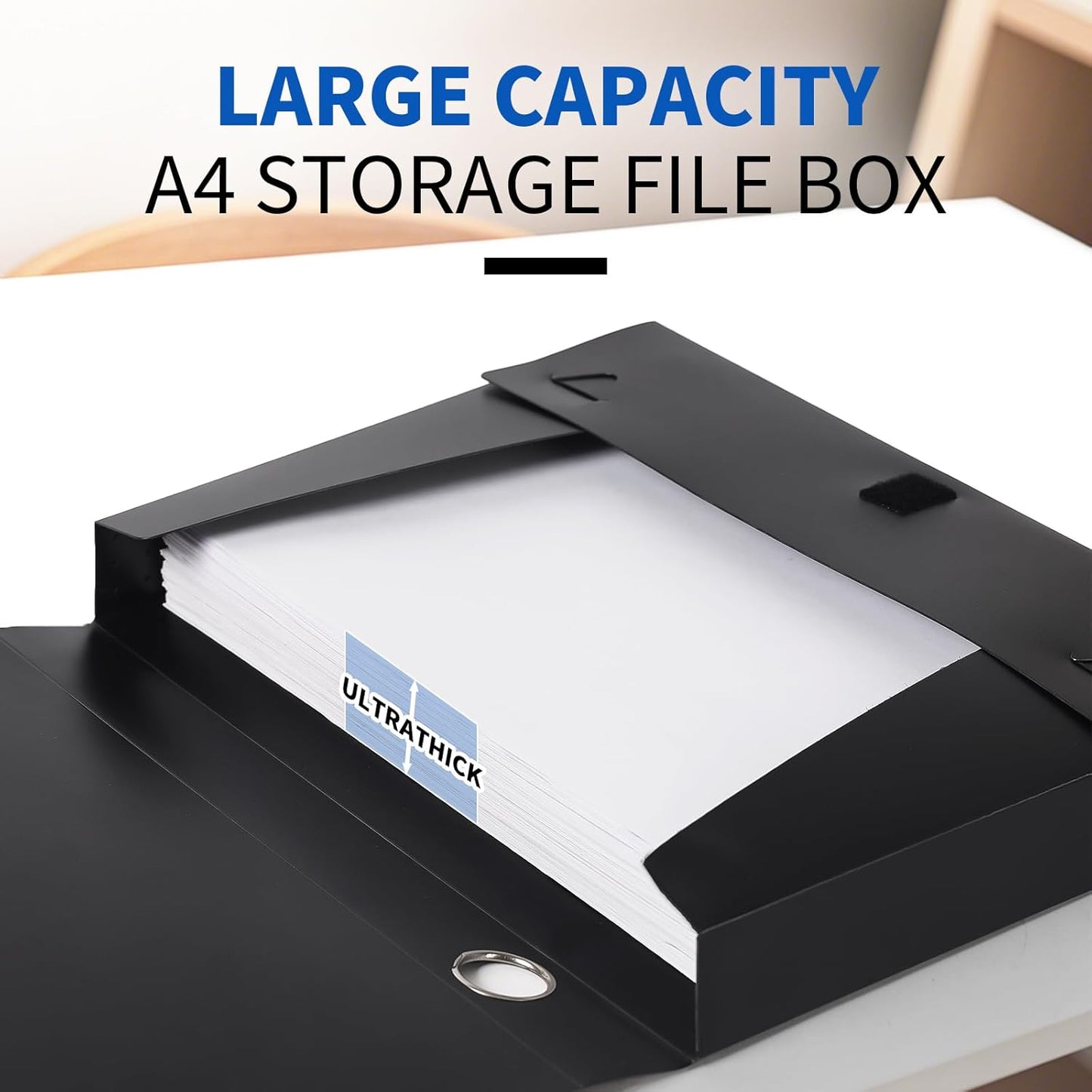 Plastic File Box Archive Storage Case with Lid, 12.2" × 9.4" × 1.6", Letter & A4 Paper, Office Document Organizer Case (Black, 8)