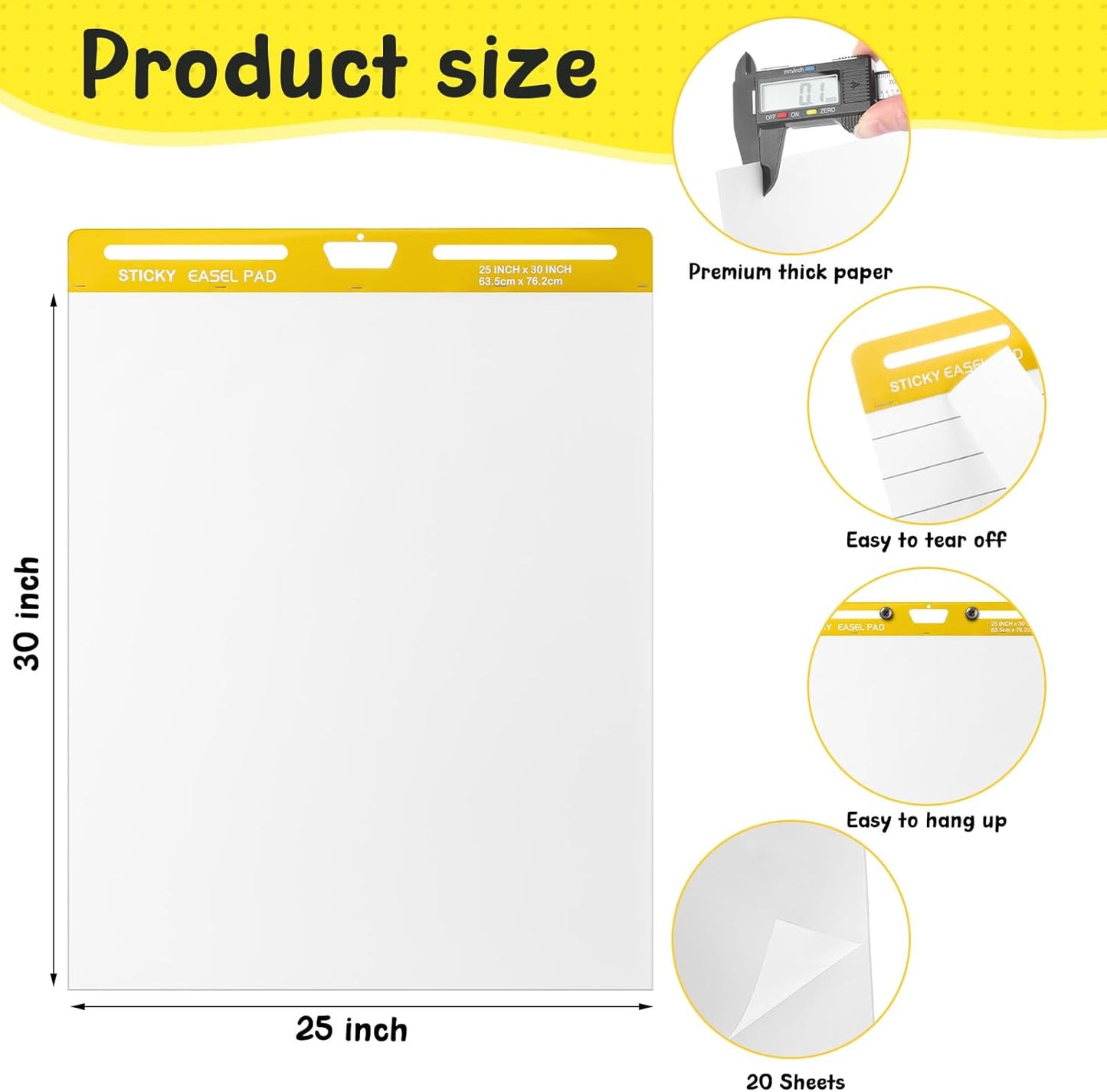 ReliThick 4 Pack Sticky Easel Pad, 25 x 30 In, White, 20 Sheets/Pad, Flip Chart Paper for Teachers, Large Sticky Chart Paper for Wall, Self Stick Easel Pad for Office School Classroom