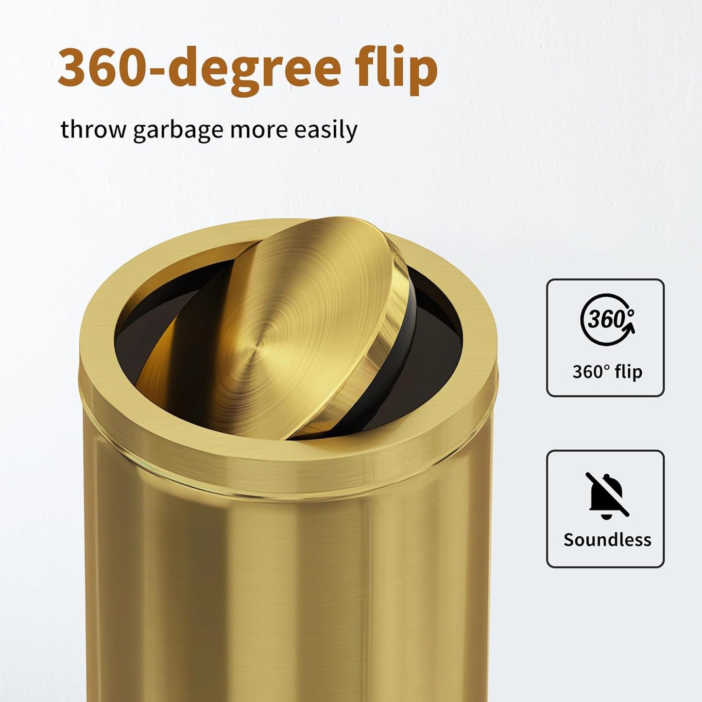 Brushed Gold Kitchen Trash Can with Swing Lid 7.8Gallon,Stainess Steel Commercial Garbage Can Wastebaskets for Shopping mall,Hotel Lobby,Airport, Elevator Entrance Using(Gold, 7.8 Gallon)