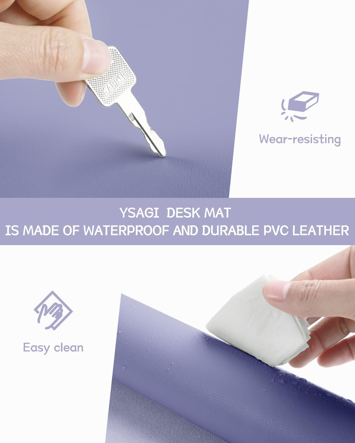YSAGi Non-Slip Leather Desk Pad, Waterproof Laptop Computer Desk Keyboard Mat, Table Protector Blotter Mat, Large Mouse Pad for Office/Work/Home/Decor(Lavender, 23.6" x 13.7")