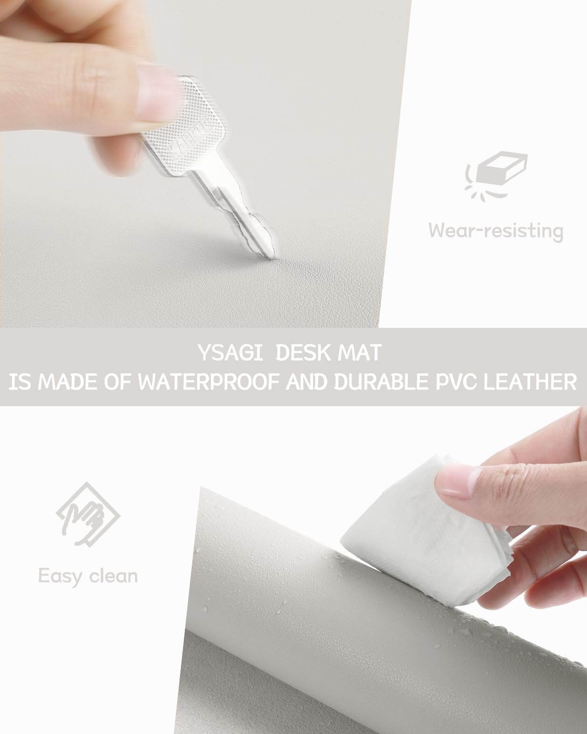 YSAGi Non-Slip Leather Desk Pad Long Size, Waterproof Laptop Computer Desk Keyboard Mat, Table Protector Blotter Mat, Large Mouse Pad for Office/Work/Home/Decor(Apricot Gray, 47" x 17")