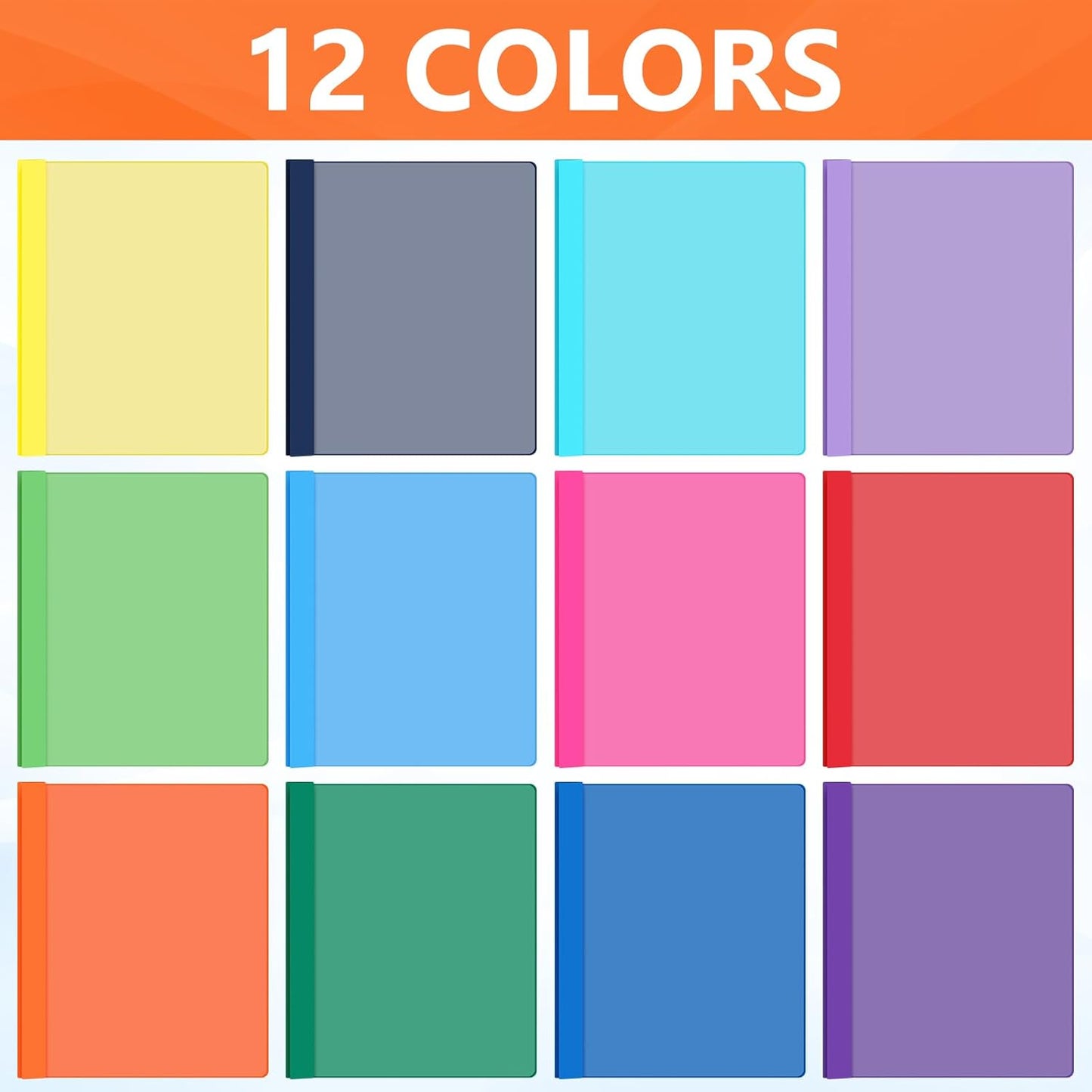 72 Pack Plastic Report Covers with 3 Prongs Presentation Folders Bulk, 100 Sheet Capacity, Clear Front Report Covers for Presentation Document Paper School Office Supplies (Colorful)