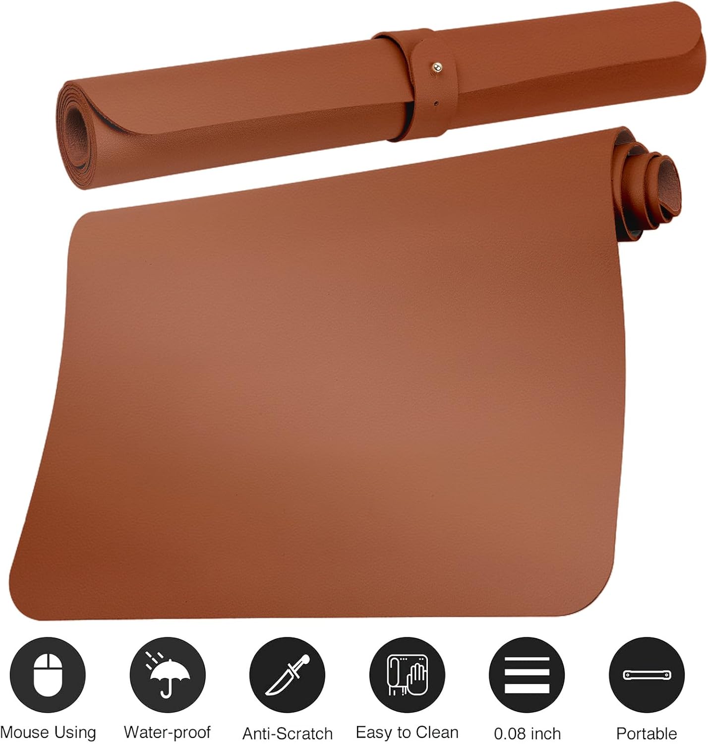 Boutilon Leather Desk Pad Protector,Non-Slip Mouse Pad,Laptop Desk Pad,Office Mouse Mat,Waterproof Leather Desk Blotter,Desk Writing Pad for Office and Home (S-Brown,24"x 14")