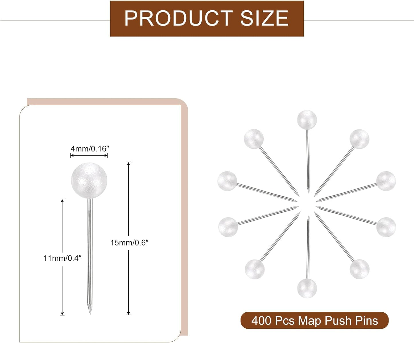 uxcell 400 Pcs Push Pins, Map Thumb Tacks 4mm Round Head Decorative Push Pins for Bulletin Board Home Office Travel Wall DIY Crafts Map Photo, Metallic White