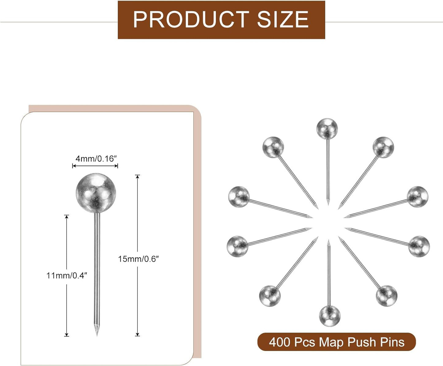 uxcell 800 Pcs Push Pins, Map Thumb Tacks 4mm Round Head Decorative Push Pins for Bulletin Board Home Office Travel Wall DIY Crafts Map Photo, Silver