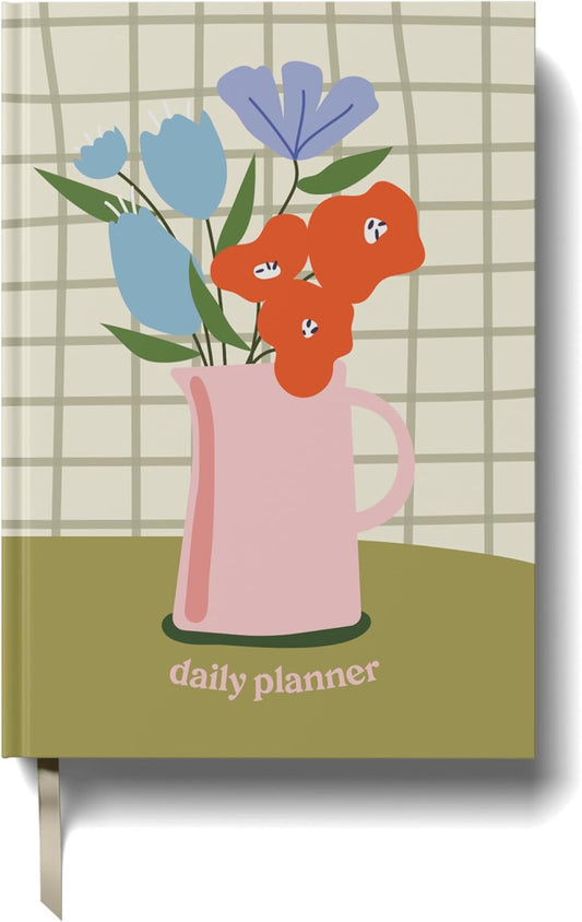 Yop & Tom Undated Daily Planner - Productivity Planner with Flower Vase Illustration - Weekly and Daily Organizer with Time Slots