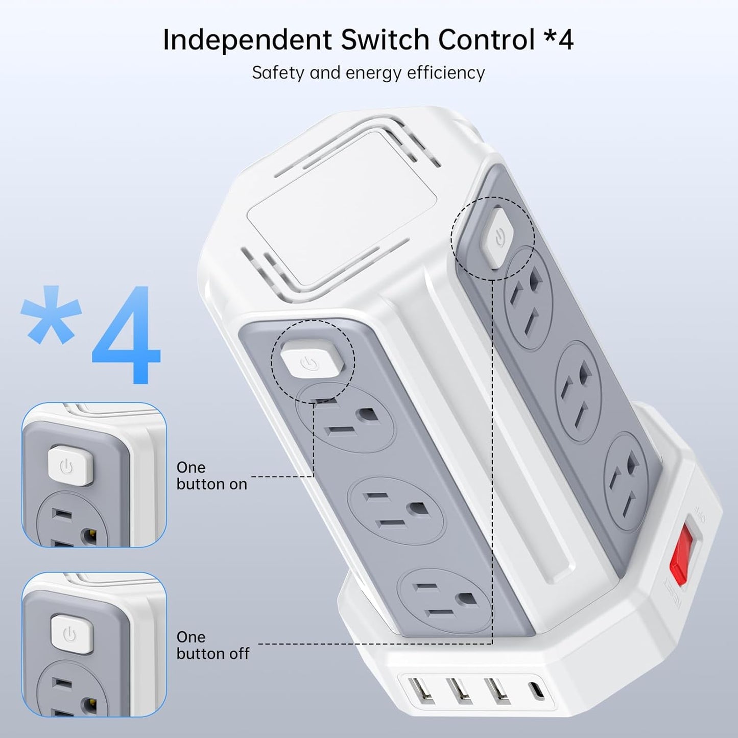 Power Strip Surge Protector, 10 Ft Extension Cord with 12 AC Multiple Outlets 4 USB (1 USB C), SMALLRT Power Tower Desktop Charging Station (White, 10 FT PD20W)